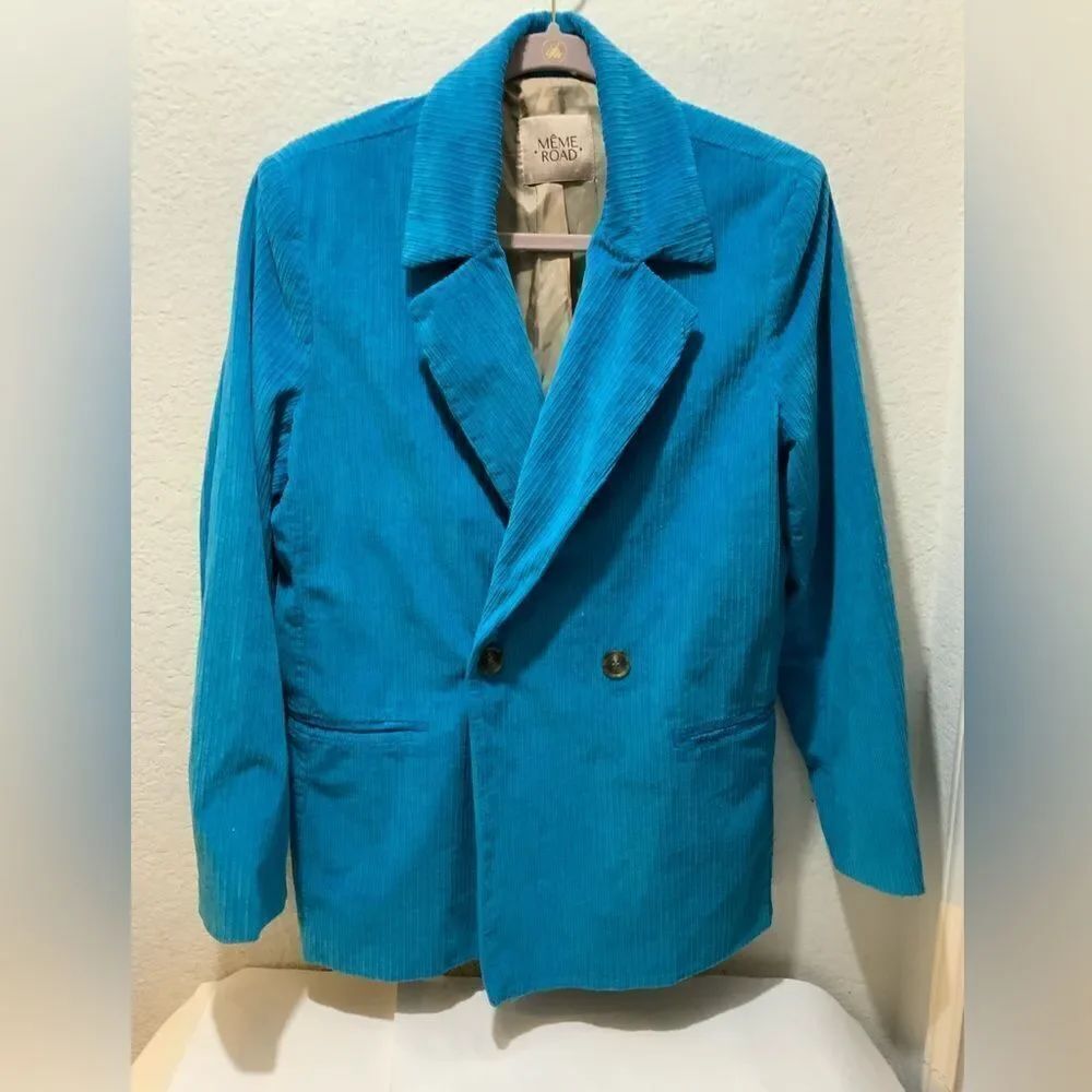 MÊME ROAD Double Breasted blue curdory Blazer Jacket Size 46 Italy